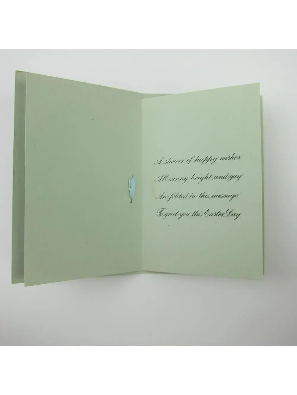 Easter Greeting Card Rooster Chicken & Yellow Chicks Blue Ribbon Bi-fold Antique